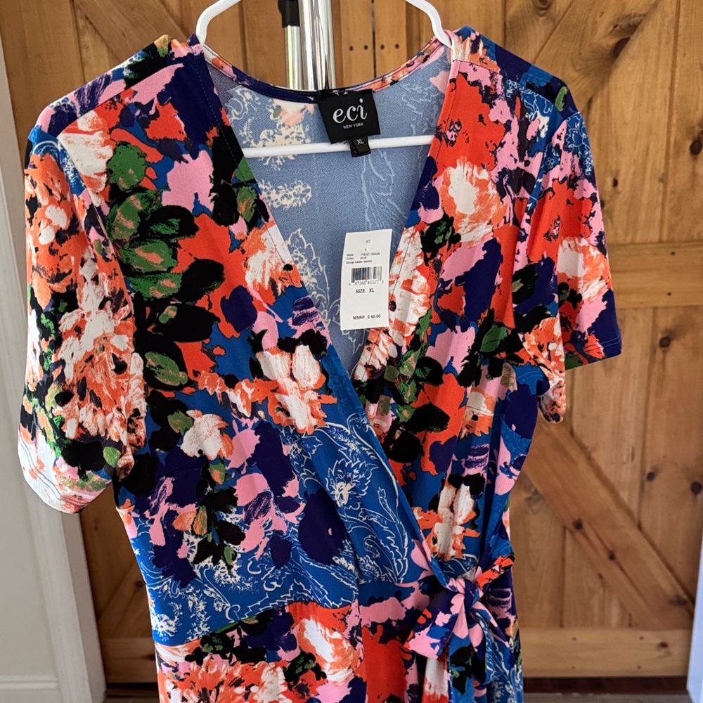 ECI Multicolor Floral Wrap Dress